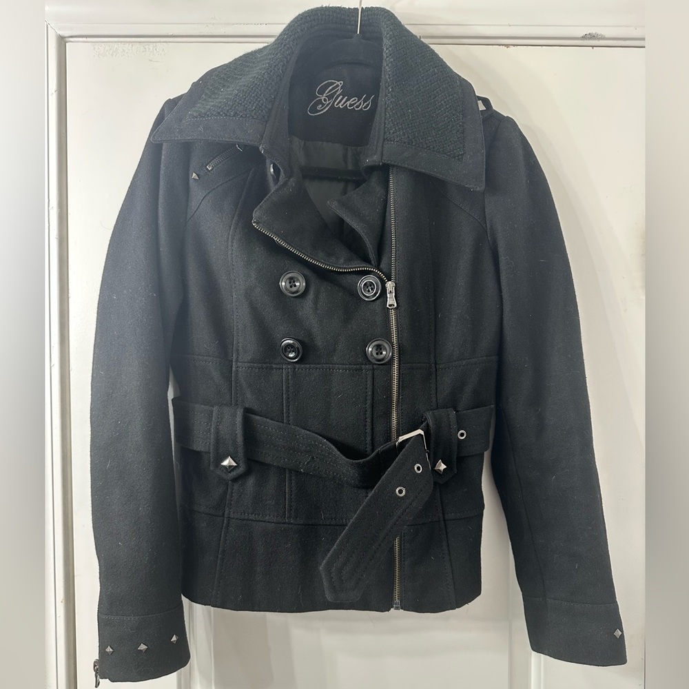 Guess Black Belted Peacoat
